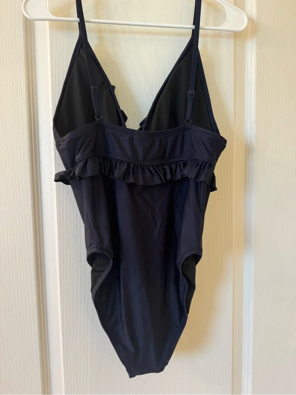 J.Crew Ruffle Plunge One Piece Swimsuit Navy Blue Size 10 Re-Imagined V-Neck